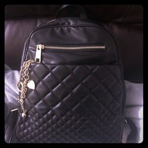 Black Leatherette Backpack with Gold Accents